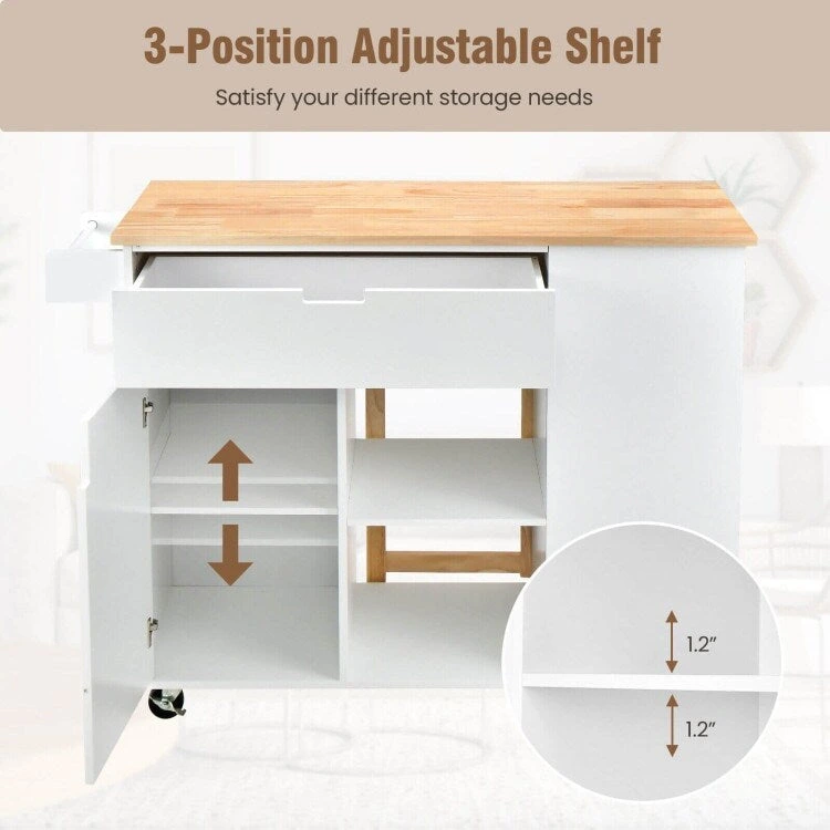 Drop-Leaf Kitchen Island with Rubber Wood Top - 49 x 30 x 36(L x W x H)