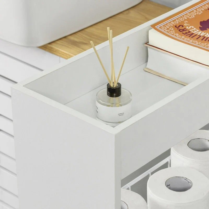 Haotian BZR46-W, Freestanding Bathroom Cabinet with 3-tier Shelf