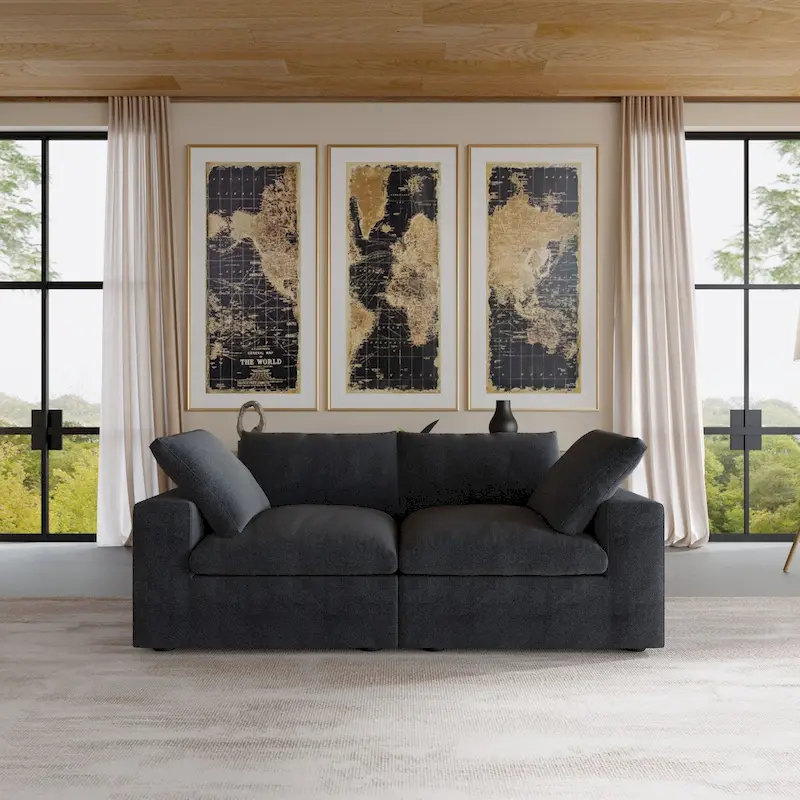 2 Seater Sofa Couch with Pillows for Living Room