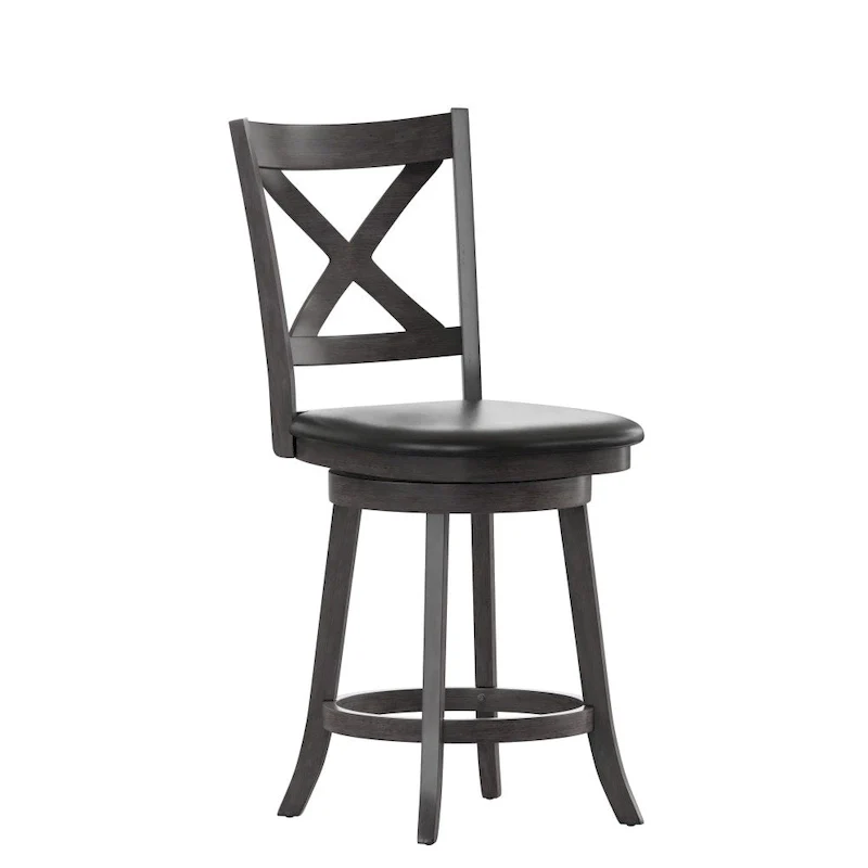 Modern Ladderback Wooden Upholstered Swivel Counter Height Stool
