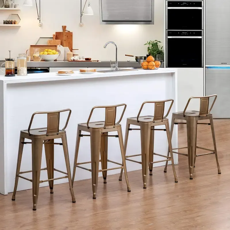 Metal Bar Stools Set of 4, Low Back Counter Height Stools