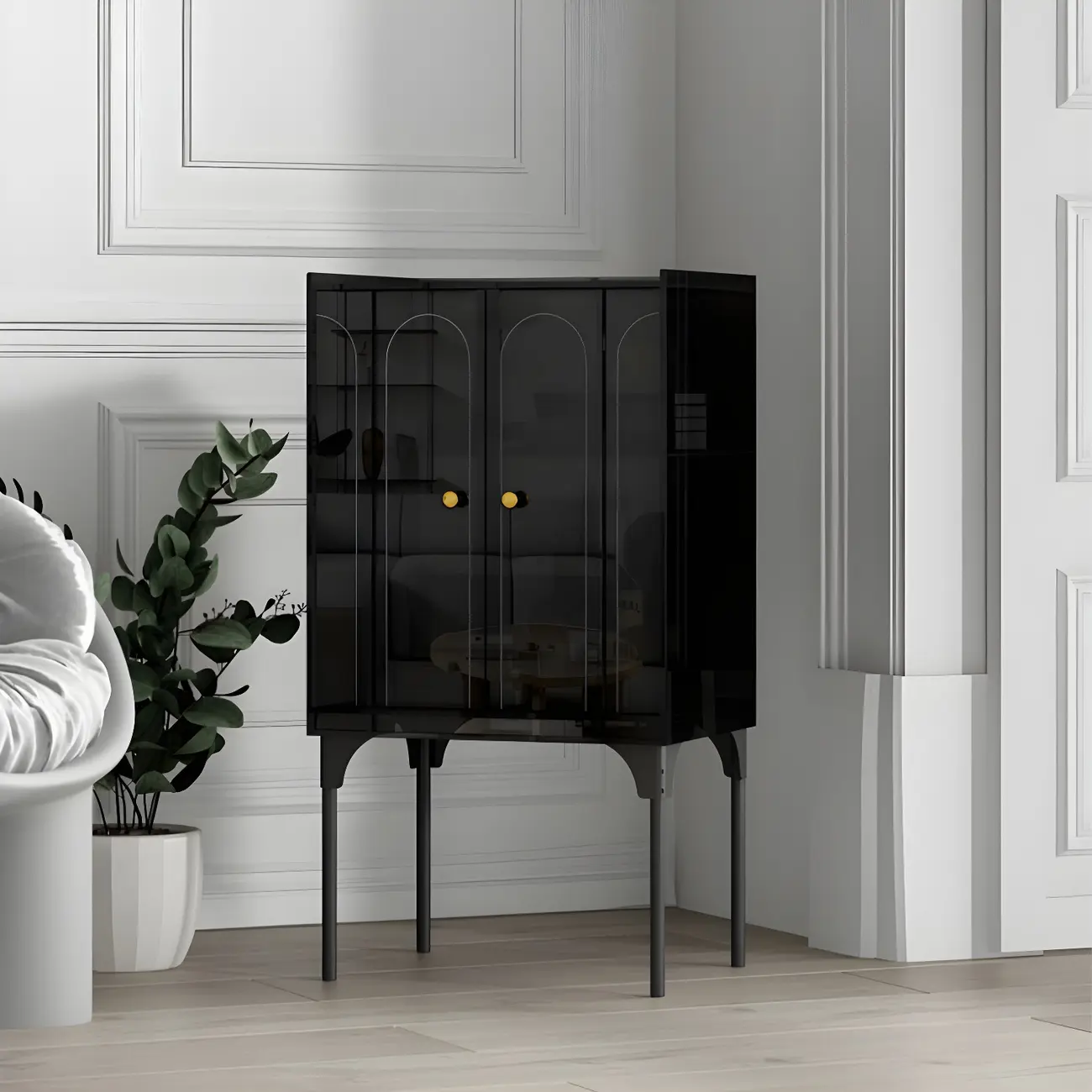 Modern Plastic/Acrylic Sideboard Cabinets with Shelves in Red