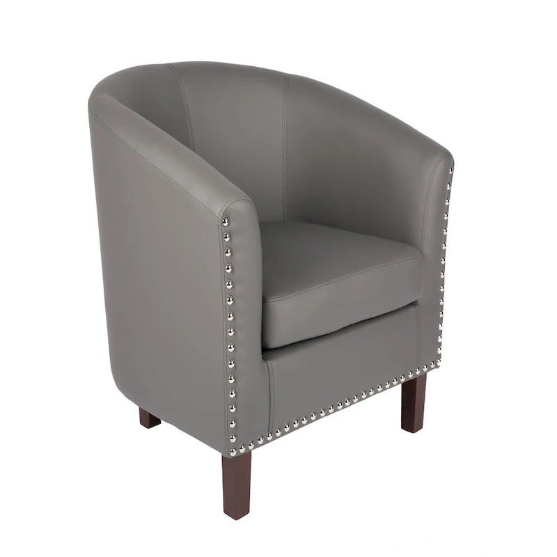 PU Leather Barrel Accent Chair - Brown Single Seat