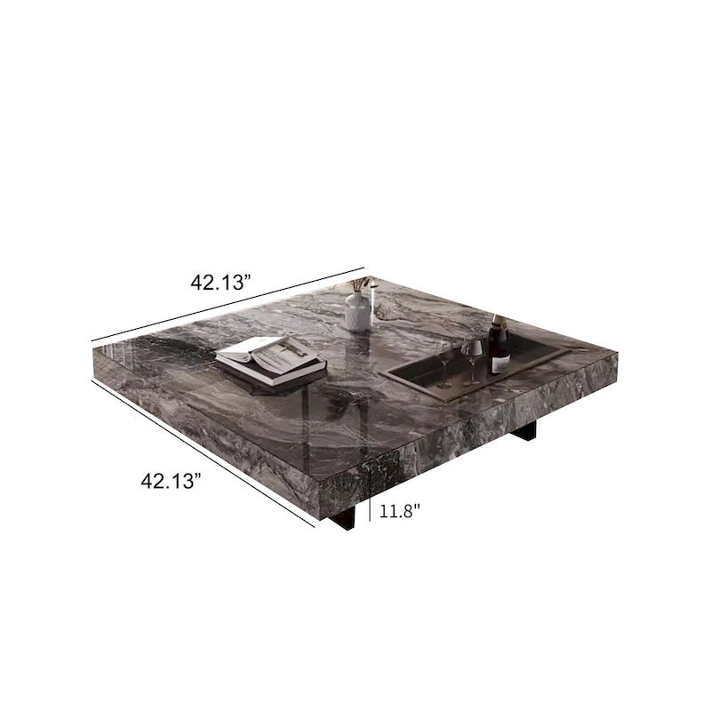 Modern 42 Faux Marble Square Coffee TableGlossy Sintered Stone Tabletop