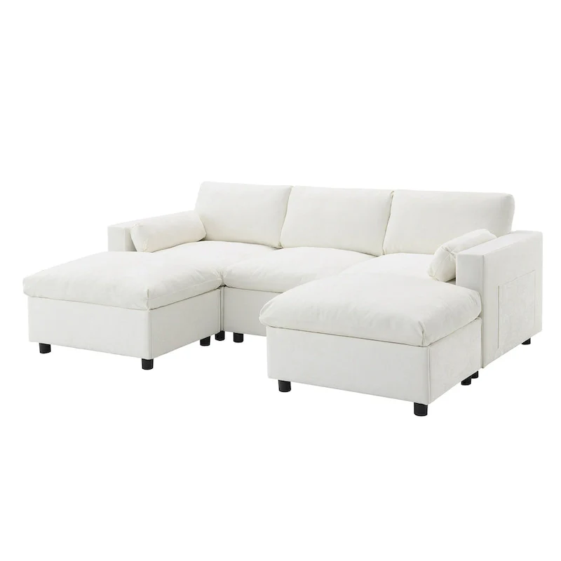 U Shaped Chenille Modular Sectional Cloud Sofa with 2 Ottoman, Pillows