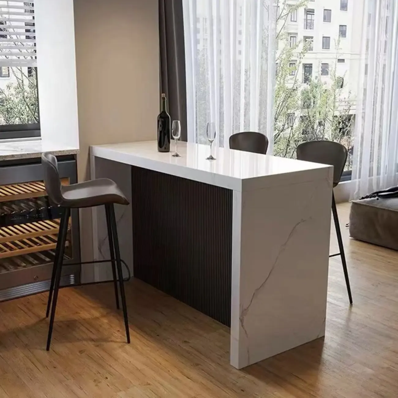 Rectangle White Marble Counter Height Bar Tables