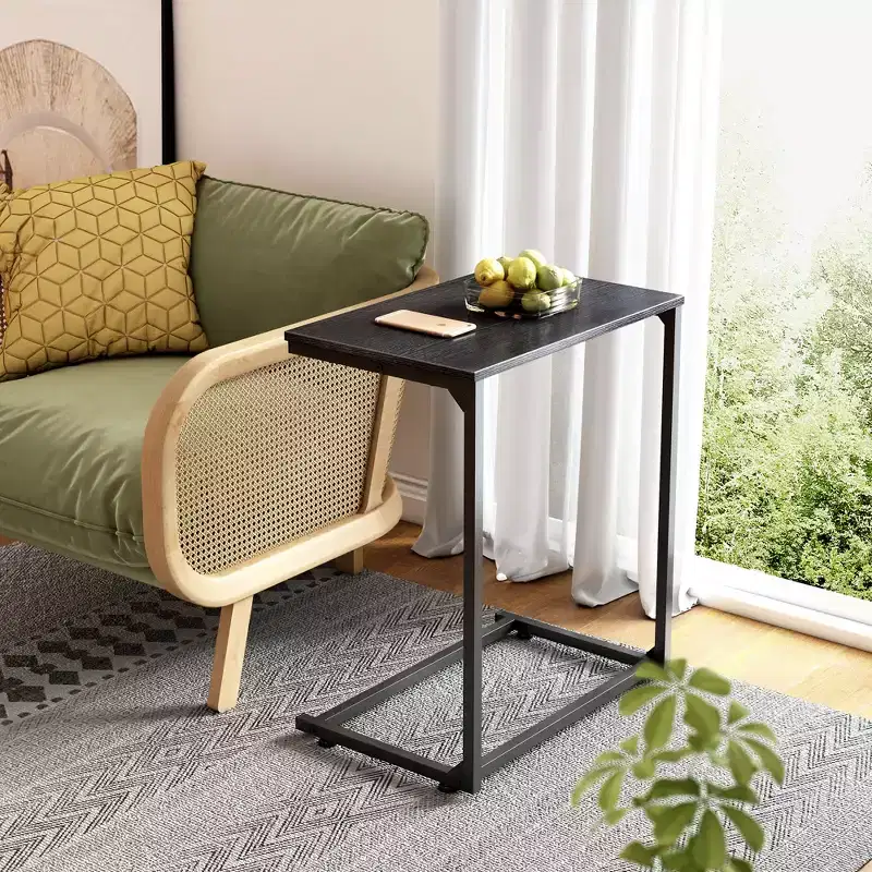 C-Shaped End Table, Small Side Tables for Sofa, Wide Couch Table That Slide Under, Laptop Snack Table