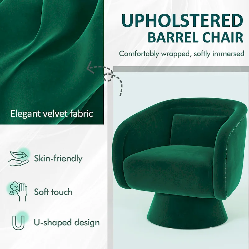 Nailhead Swivel Barrel Chair