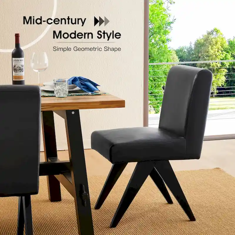 Glitzhome Set of 4 Faux Leather Upholstered Side Dining Chairs with V-shaped Wood Legs