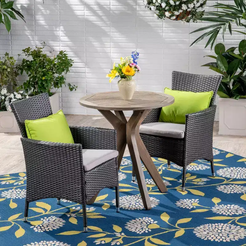 GDFStudio Berkeley Outdoor Acacia Wood and Wicker 3 Piece Bistro Set