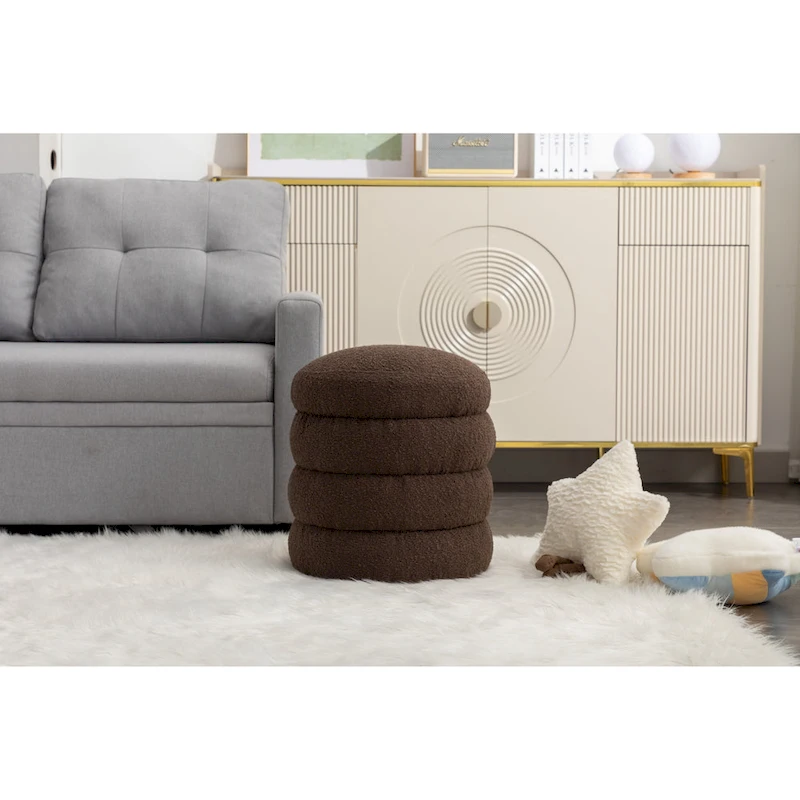 Soft Velvet Round Ottoman Footrest Stool