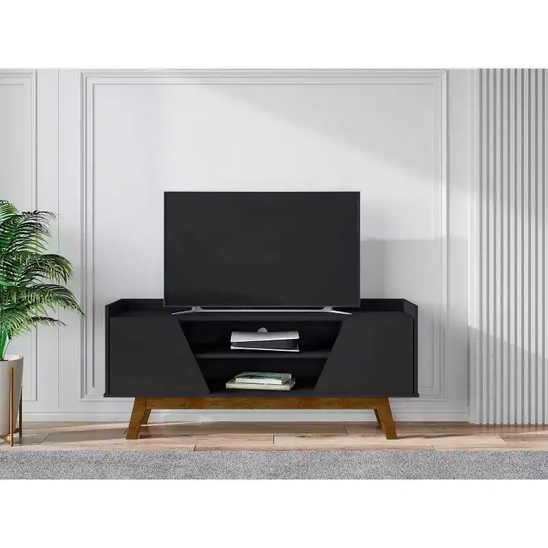 Marcus Mid-Century Modern 4 Shelf TV Stand for TVs up to 55": Media Console, Cable Management - Manhattan Comfort