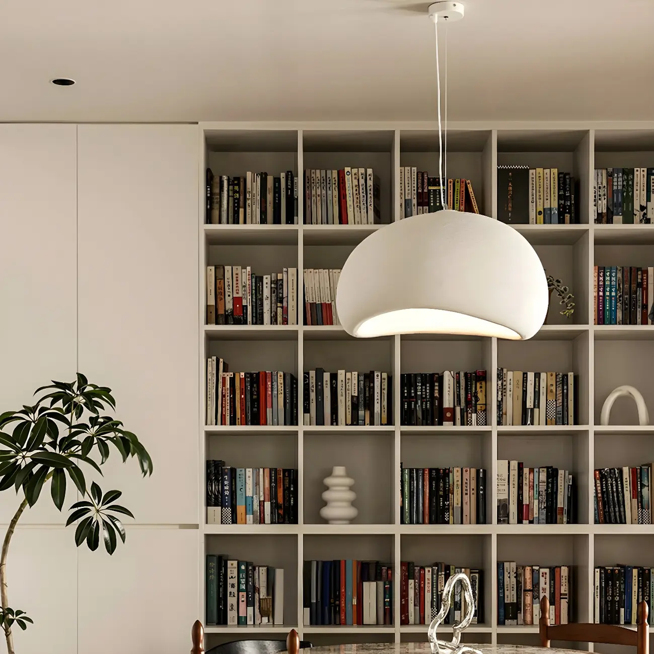 Art Deco Modern White Resin Dome Hanging Pendant Light