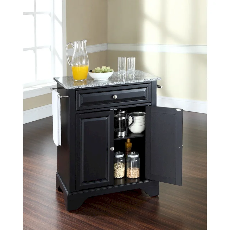 Crosley LaFayette Solid Granite Top Portable Kitchen Island in Black Finish - 18d x 31w x 35h