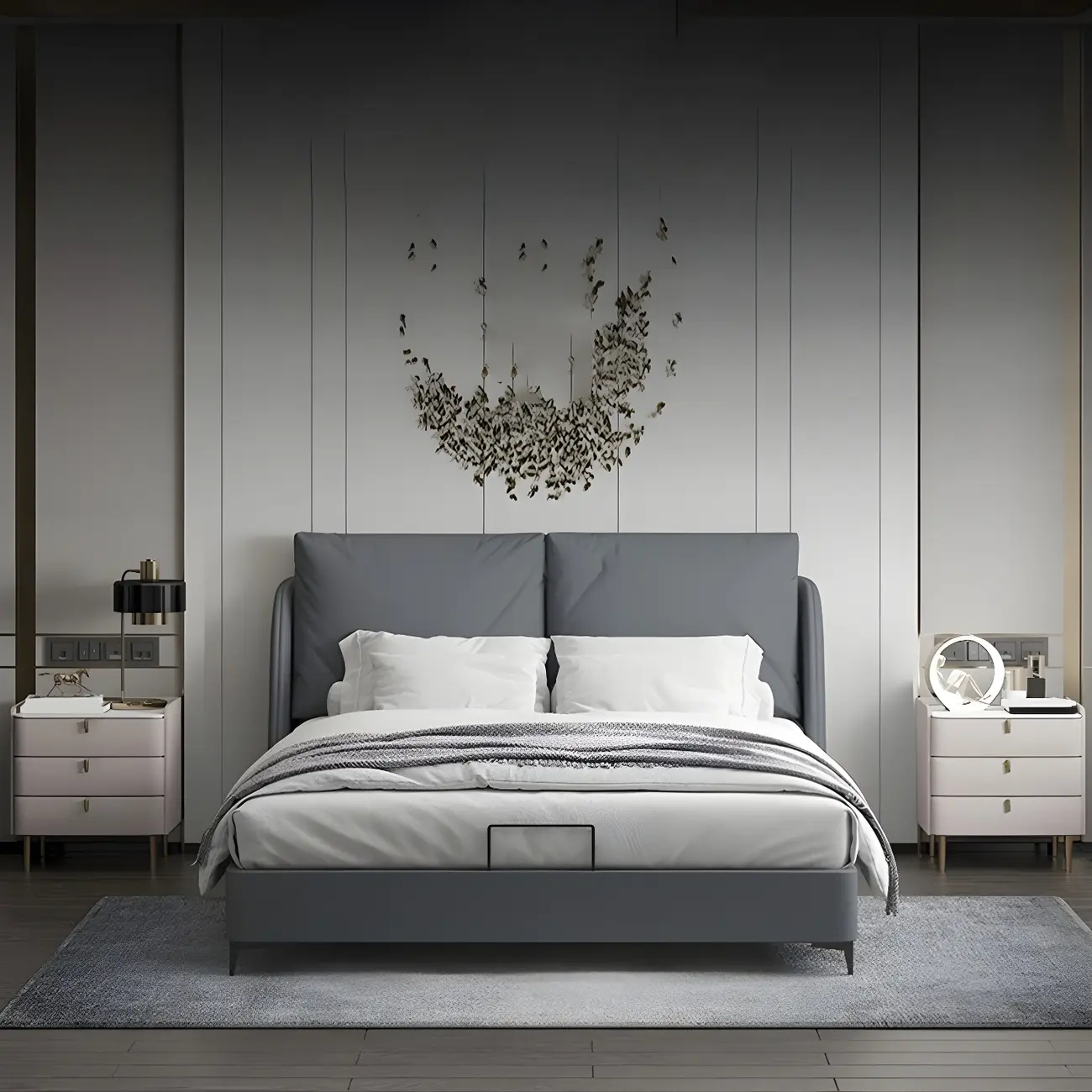 Glam Leather Sintered Stone Top Nightstand with Drawers