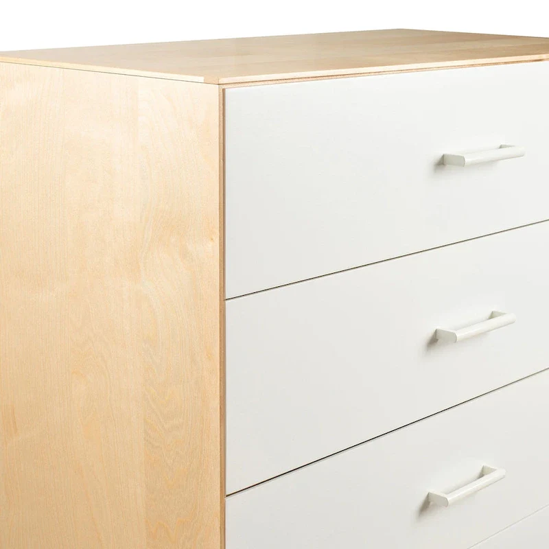 White & Natural 5-Drawer Solid Wood Dresser – Single