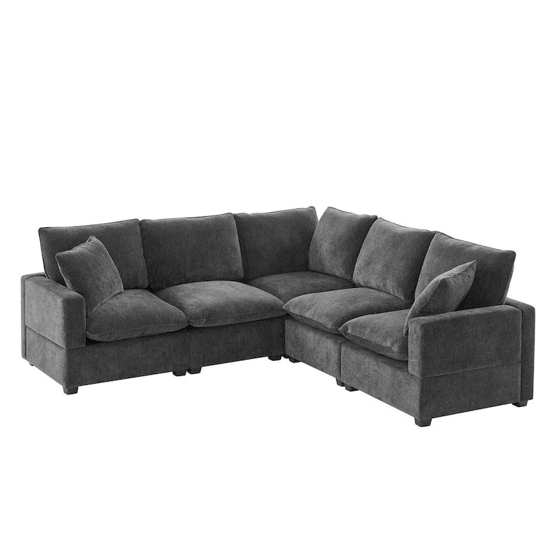 Nestfair Modern L Shape Modular Sofa 5 Seat Chenille Sectional Couch Set with 2 Pillows Included