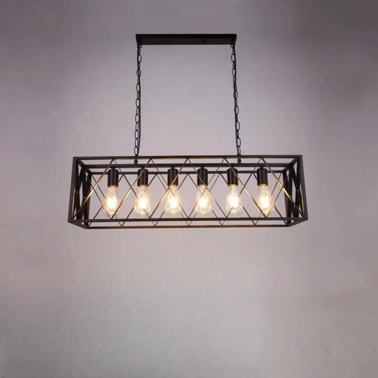 Industrial Black Metal Rectangle Kitchen Island Light