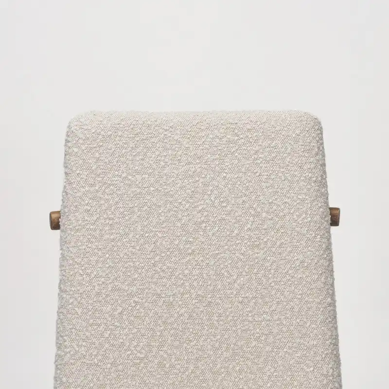 Cream Boucle Upholstered Dining Chair with Dark Brown Wood Frame