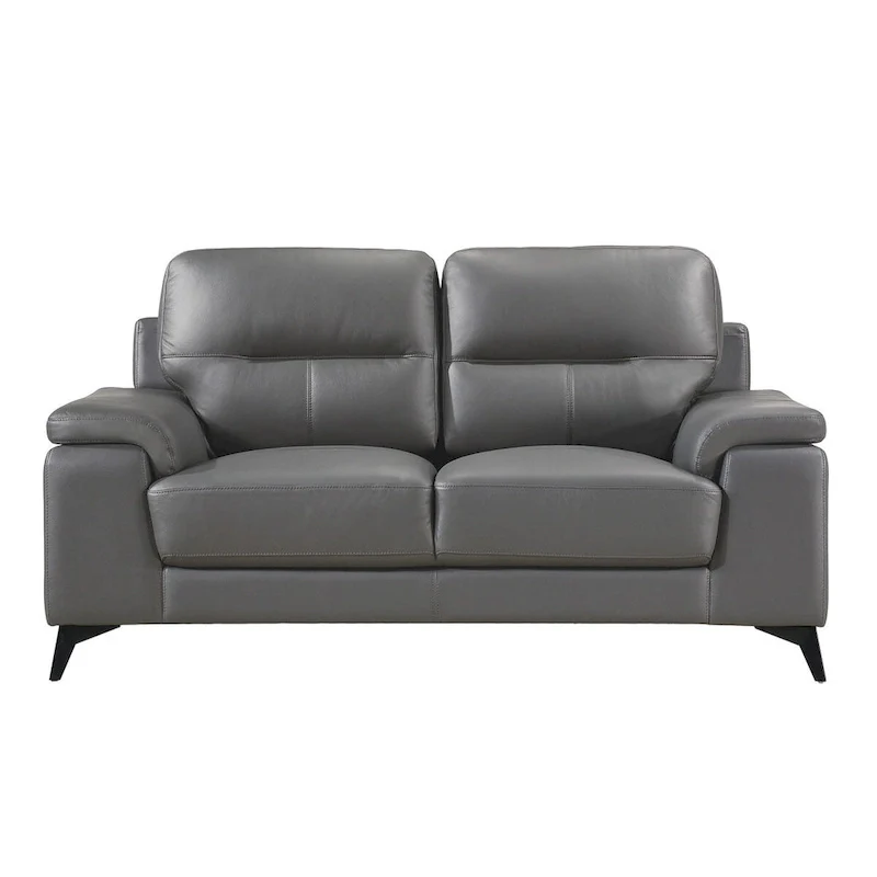 Roxine Dark Gray Top Grain Leather Love Seat