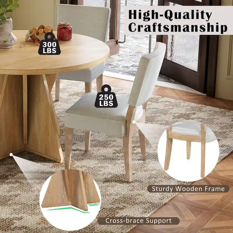 5-Piece Round Dining Table with 4 Upholstered Chairs