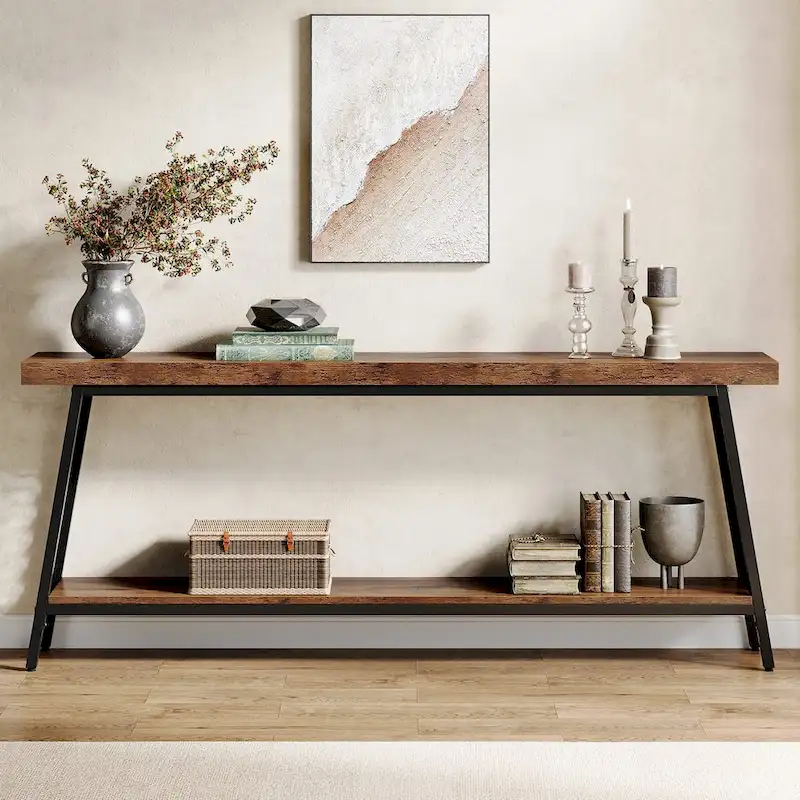 70.9 Console Table, 2-Tier Extra Long Sofa Table, Industrial Entryway Table
