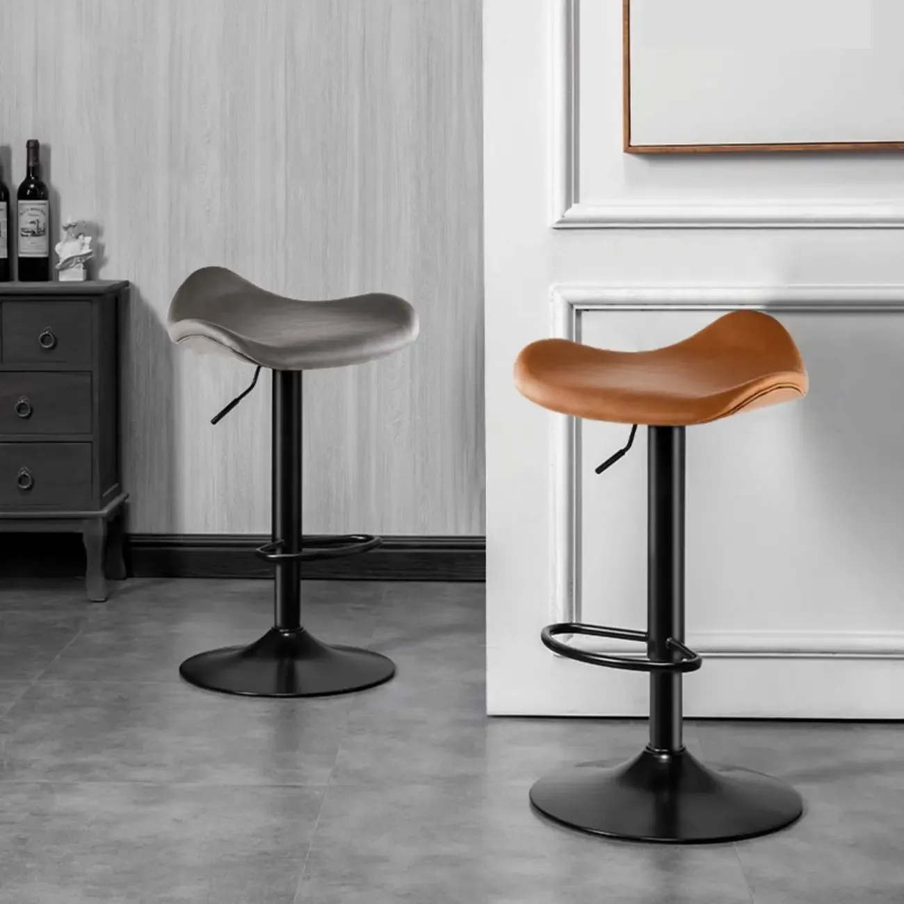 Adjustable Swivel Leather Modern Backless Bar Stools