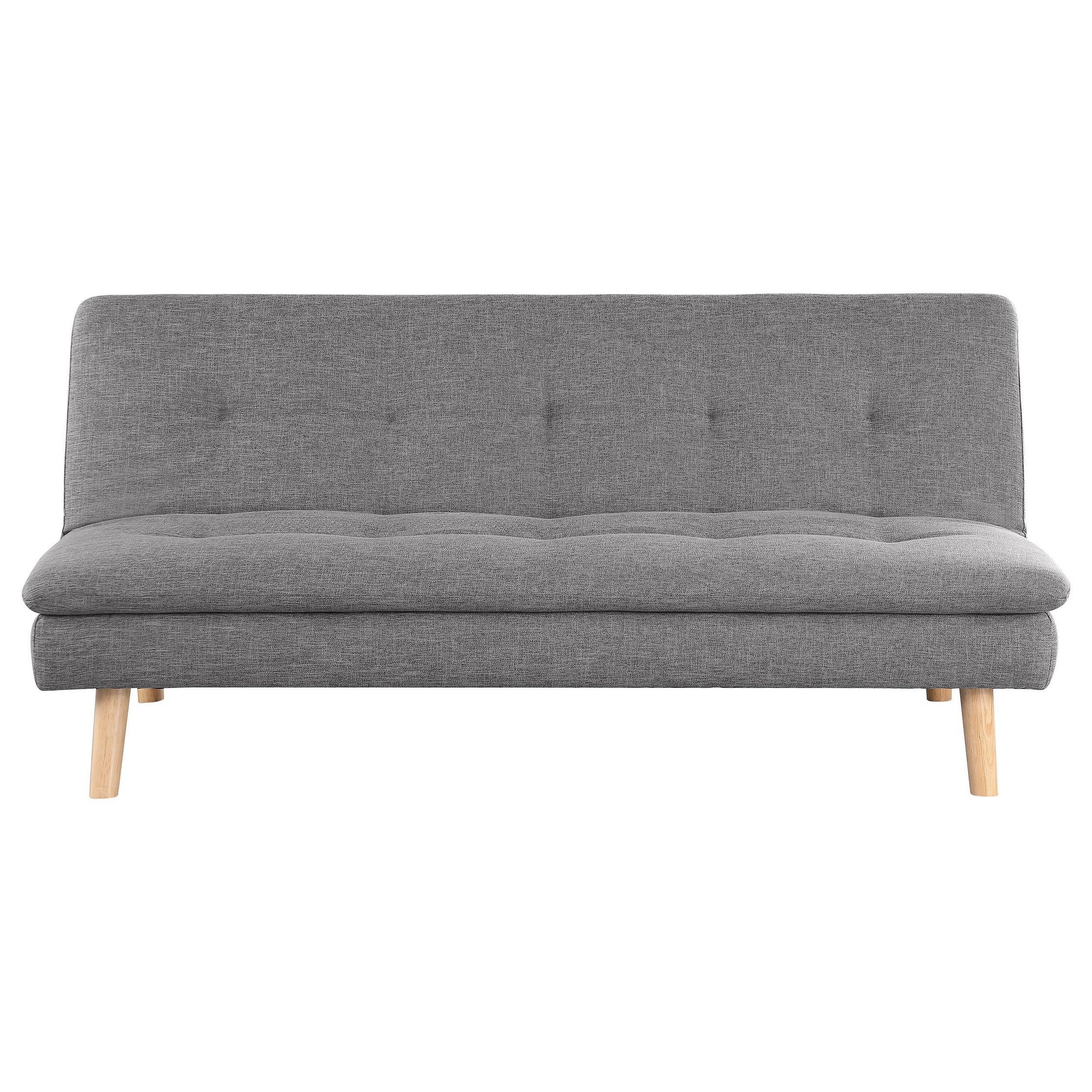 Siana Convertible Sofa Bed, Tufted Gray Fabric, Brown Wood, 72 Inch