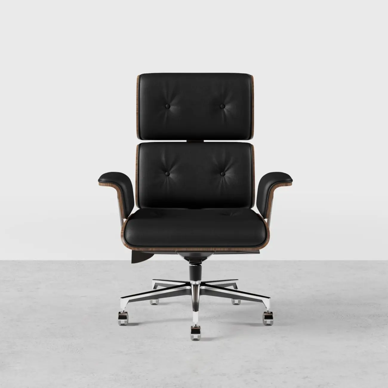 Modern Wood Leather Adjustable Swivel Black Executive Chair