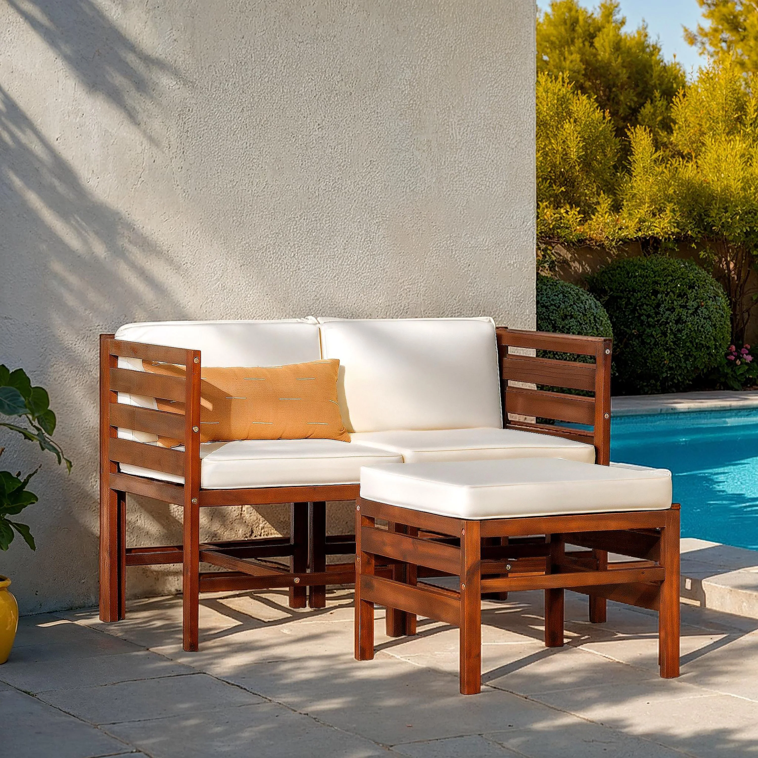 Sanibel 3-Piece Modular Acacia Chairs and Ottoman