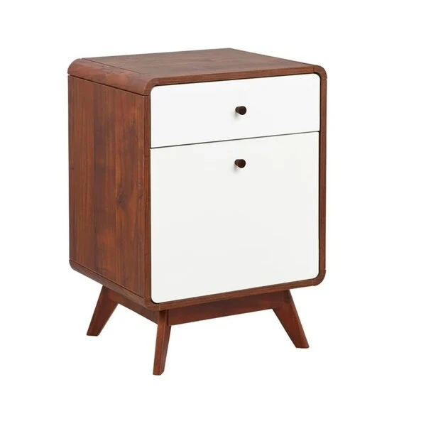 Walnut/White Mid-Century 2-Drawer File Cabinet