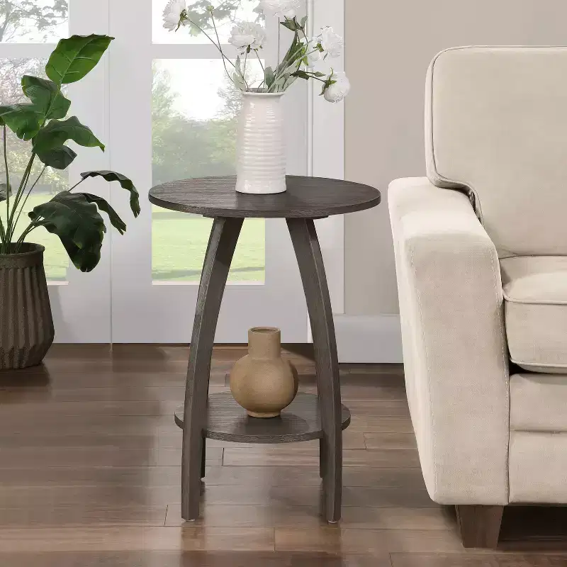 HomeStock Belmont End Table with Shelf Scandinavian-Inspired Mid-Century Modern Two-Tier Storage Accent Furniture for Living Room