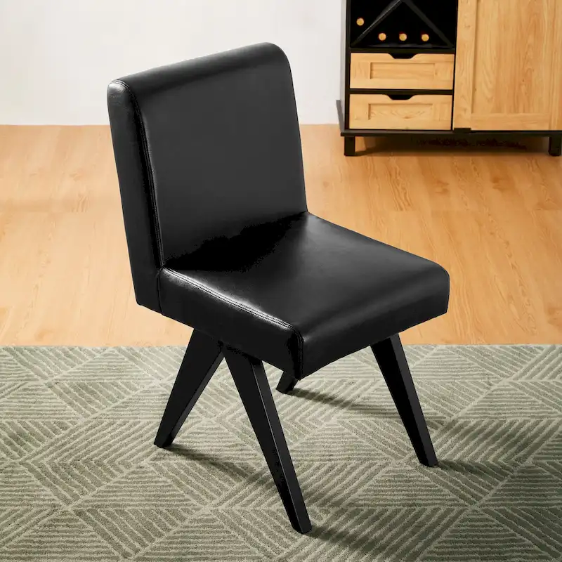 Glitzhome Set of 4 Faux Leather Upholstered Side Dining Chairs with V-shaped Wood Legs