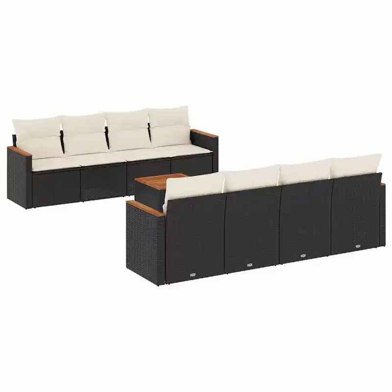 vidaXL Garden Sofa Set Black and Cream White PE Rattan Large Modular