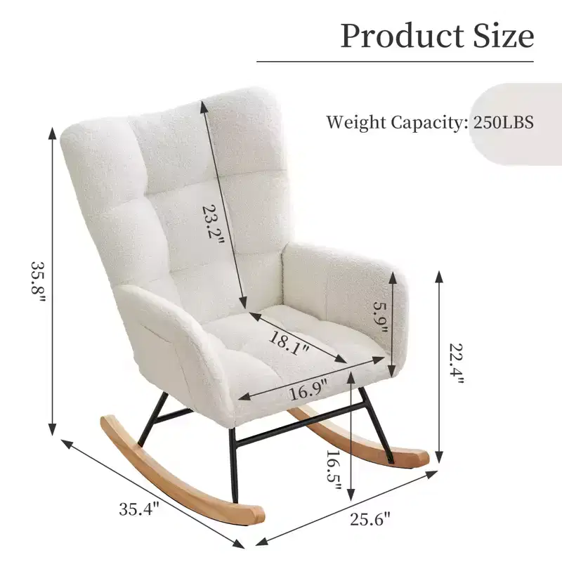 COZONY Nursery Rocking Chair, Plush Teddy Upholstered Glider Rocker with High Backrest, Comfy Accent Chair for Living Room, Bedroom & Breastfeeding