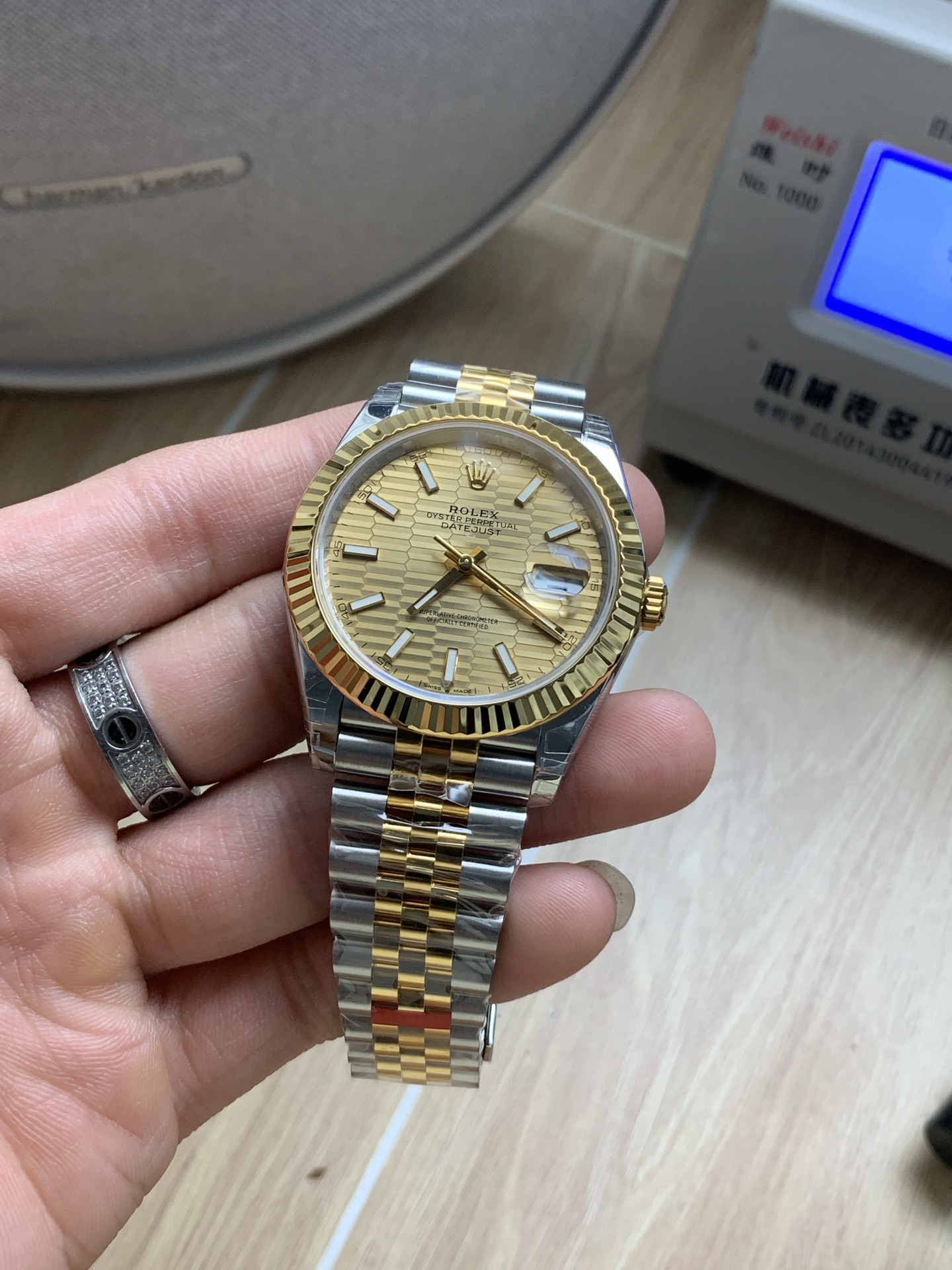 Rolex Datejust two tone gold dial wrist shot
