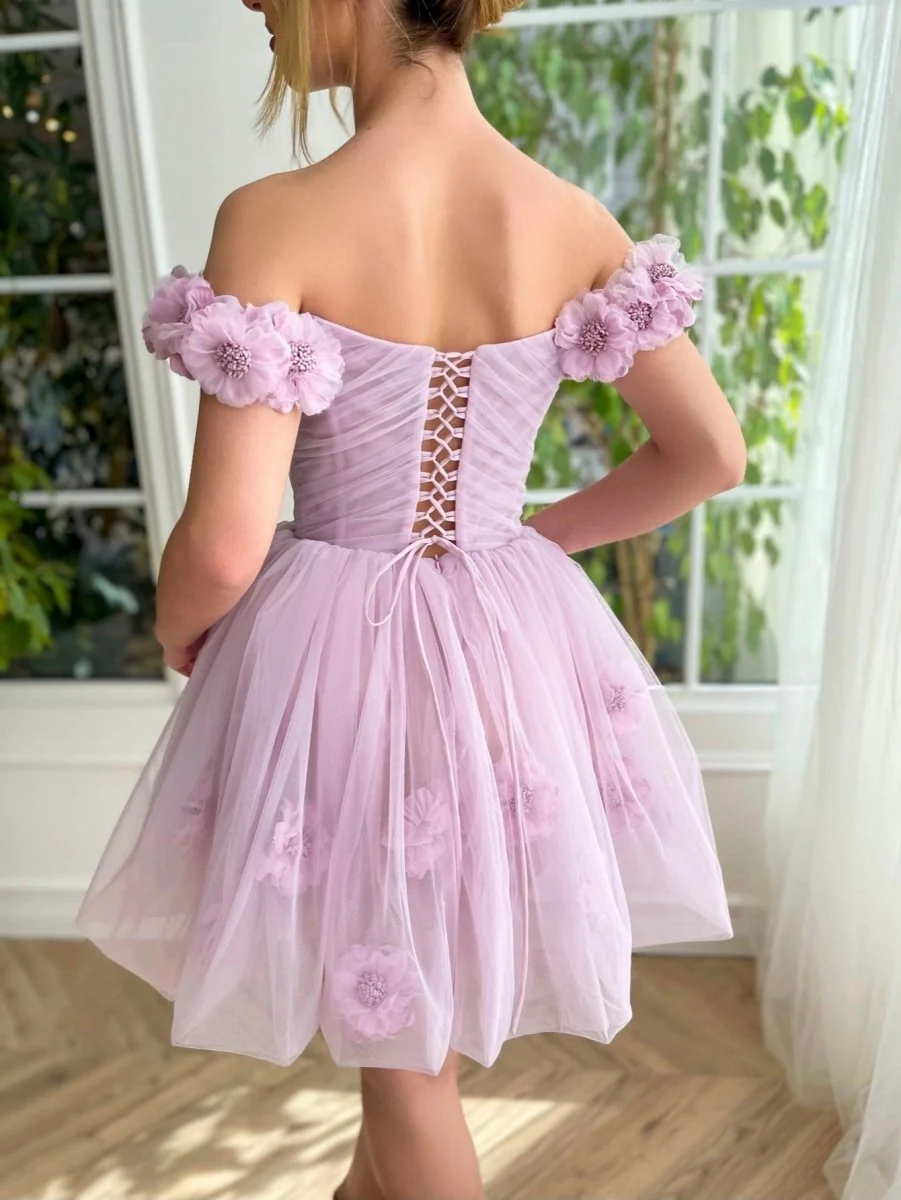 Lilac Corset Strapless Short Tulle Homecoming Dress