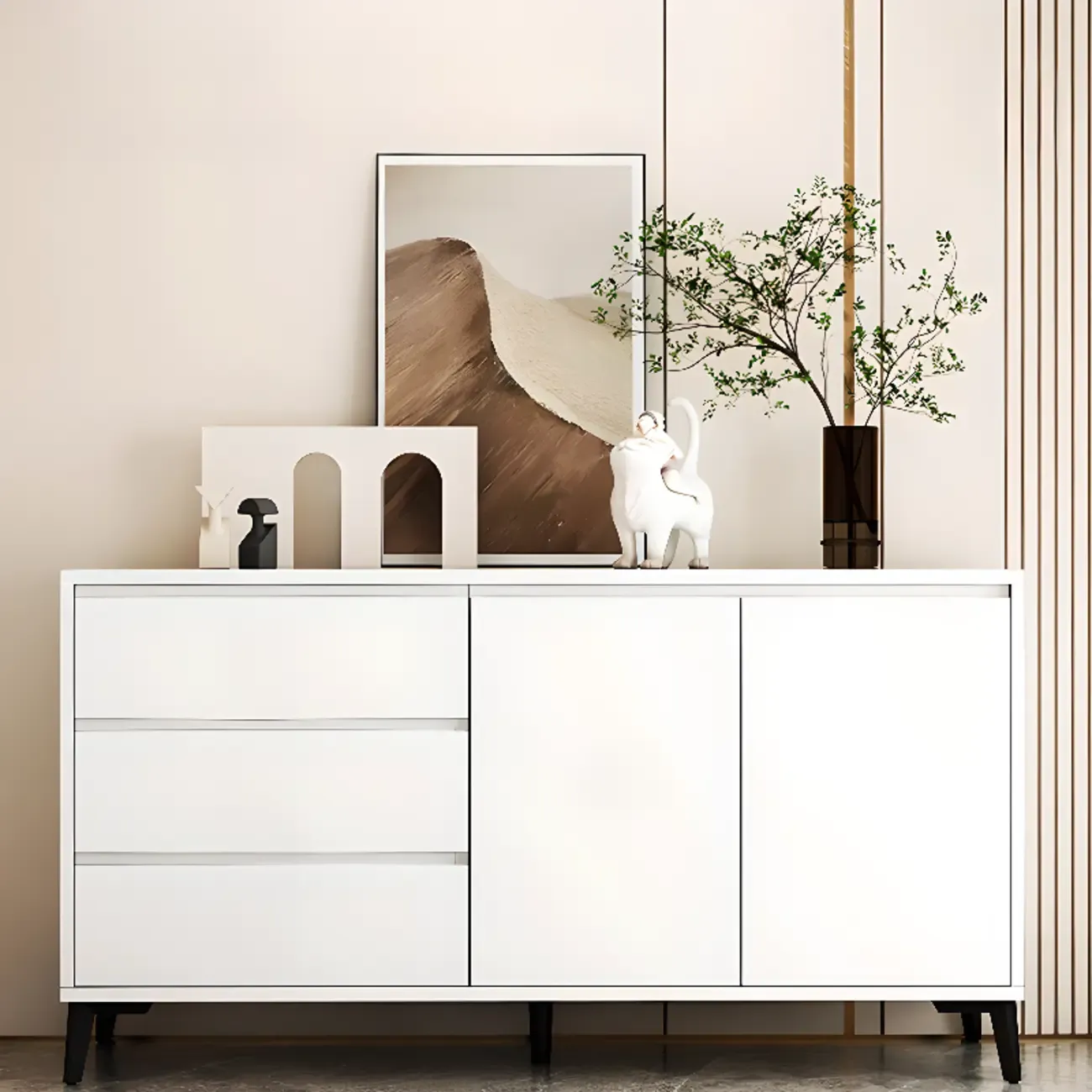 Large Modern Rectangular White Wooden Storage Cabinet