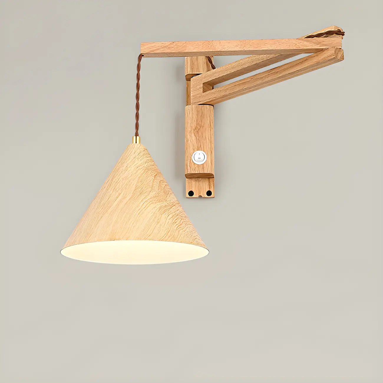Wooden Cone Shade Swing Arm Wall Light