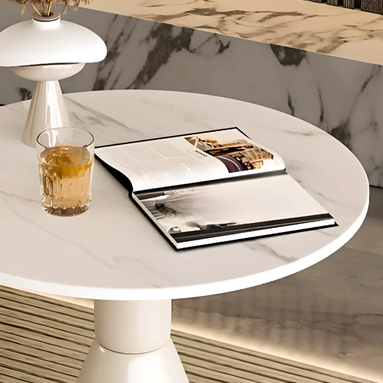 Modish Stone Round End Table with Metal Base