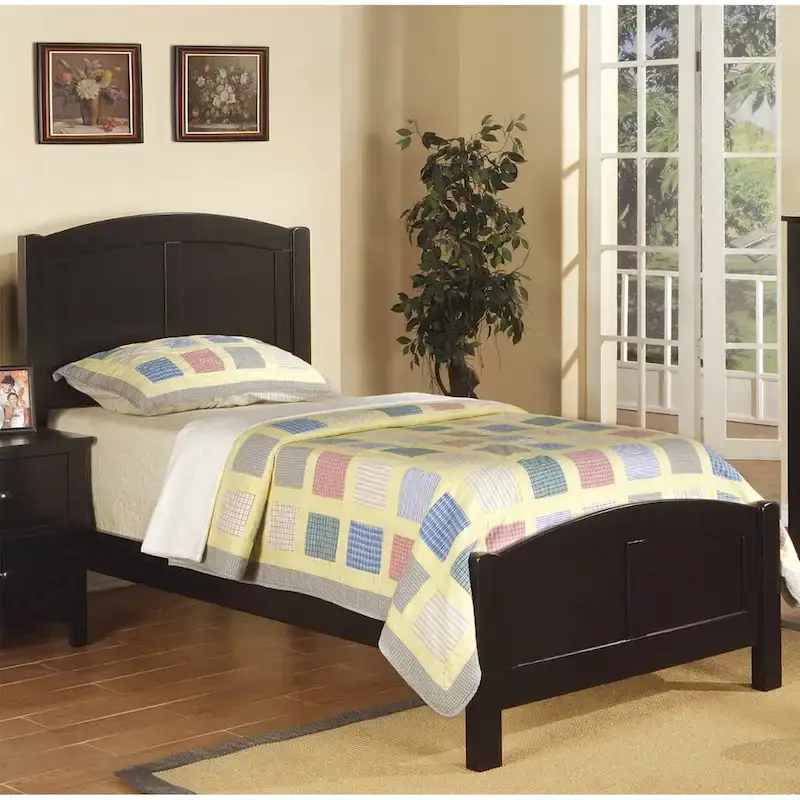 Black / Cherry Wood Twin Panel Bed – Classic Style, 1 Person Use