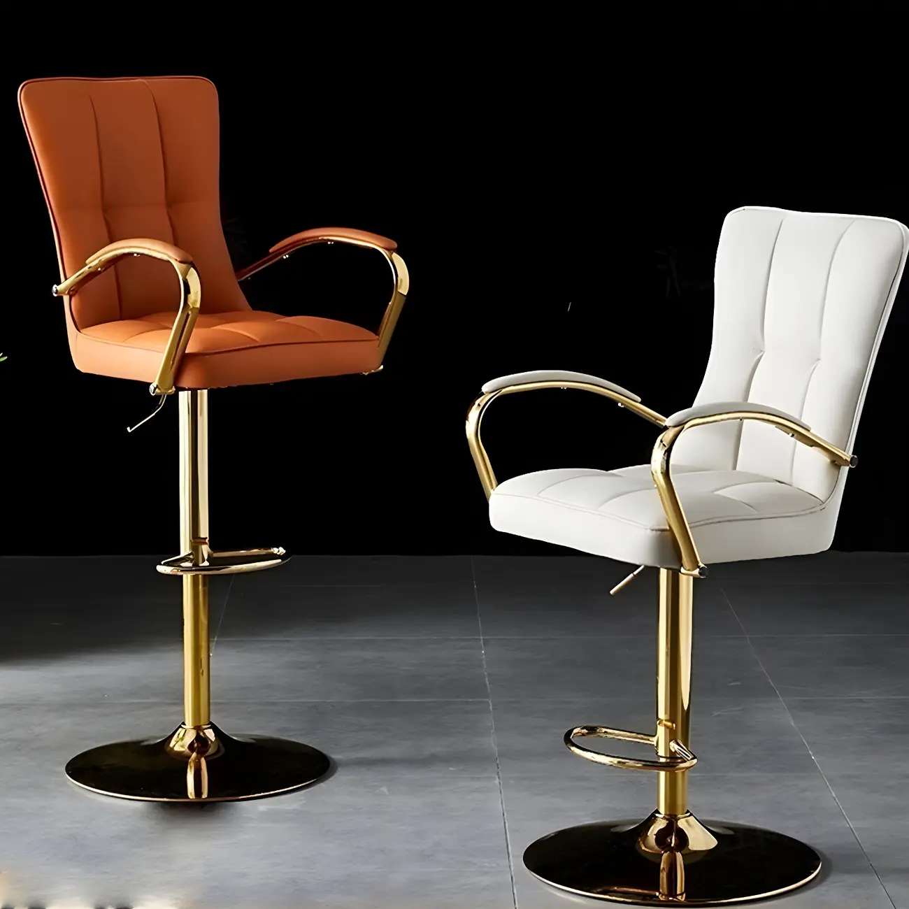 Glam Leather Adjustable Bar Stools with High Back