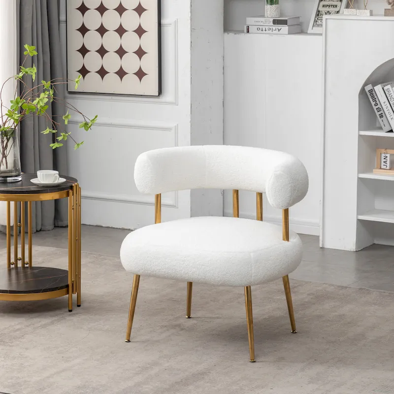 Modern Glam Upholstered Comfy Open-Back Accent Vanity Chair with Golden Legs