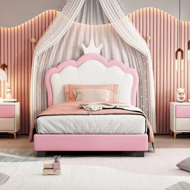 Upholestered Princess Bed With Crown Headboard