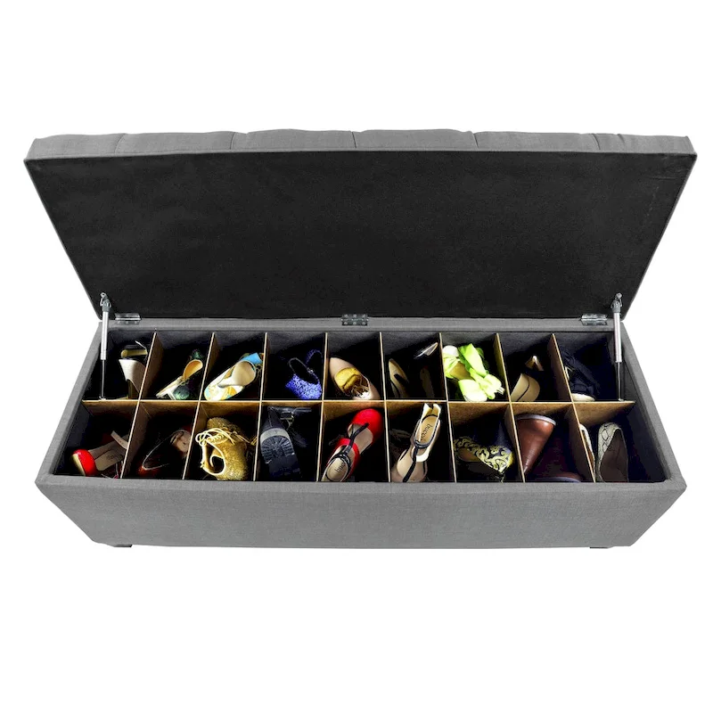 The Sole Secret Dark Grey Diamond Tufted Shoe Storage Bench