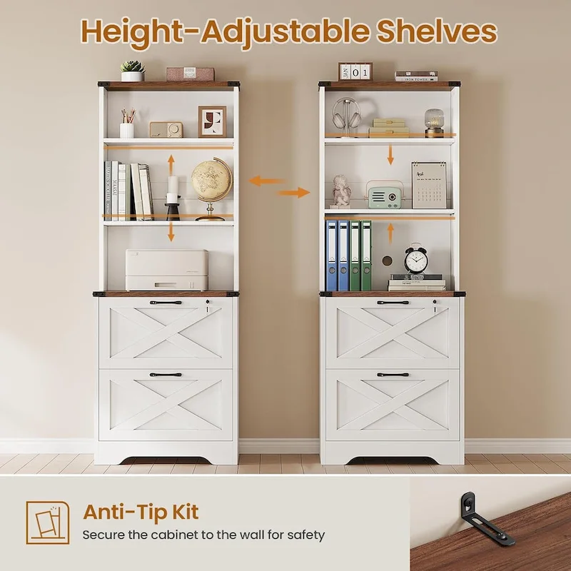 2 Drawer File Cabinet with Lock Hanging File Folders Home Office