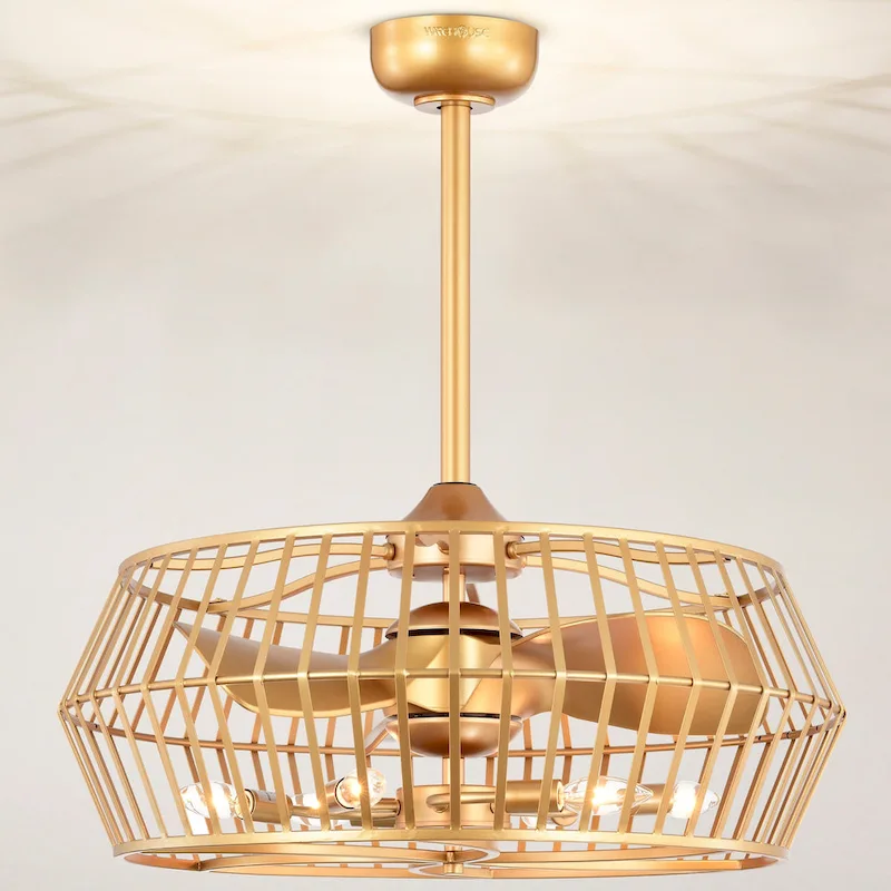 Marcelin 26-inch Matte Gold 6 Lights 3 Blades Lighted Ceiling Fan with Remote