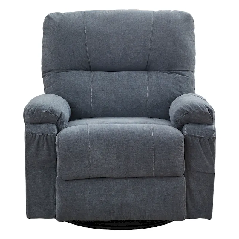 360 Swivel Manual Recliner Single Sofa Chair Fabric Lounge Chair with Pull Out Footrest and Side Pockets