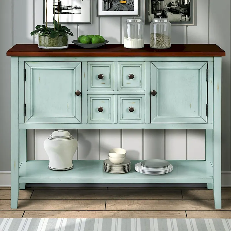 Retro Buffet Sideboard Console Table — Dark Blue / Grey / Blue / Lime White / Espresso