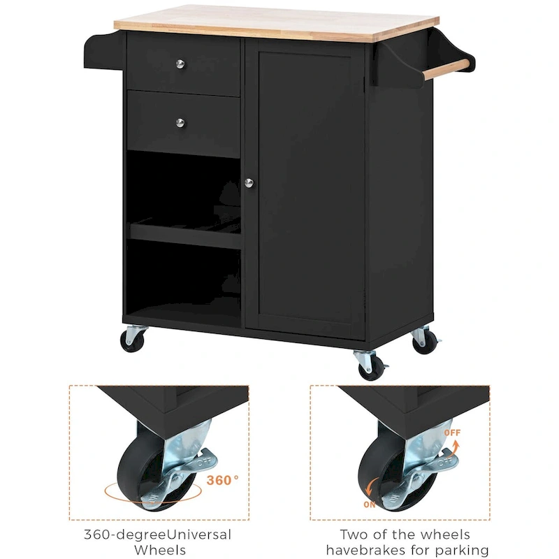 41.3 in. Rolling Kitchen Island with Spice Rack and Two Drawers